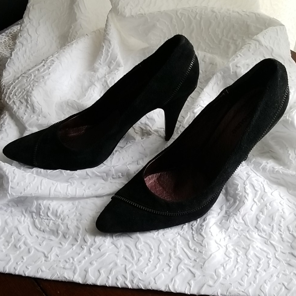 Black suede pumps